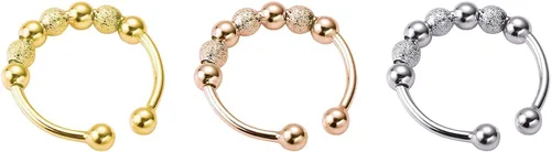Anillos de boda estéticos para mujeres, adolescentes, niñas, 3 piezas y cuentas en espiral, giro de una sola vuelta, anti estrés, anillos apilables