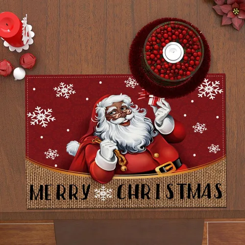 Miniatura 5 de Juego de 4 manteles individuales de Navidad afroamericanos, manteles individuales negros de Santa, decoraciones y suministros de Navidad para mesa