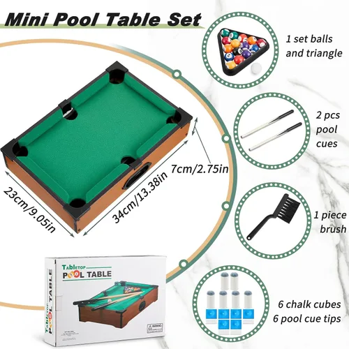 Miniatura 2 de Shappy Mini juego de mesa de billar Mesa de billar para gatos, juego de billar pequeño con 16 bolas, 2 palos de billar, 6 cubos de tiza, 6 puntas