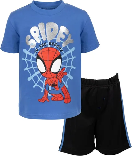 Marvel Spidey and His Amazing Friends Miles Morales - Conjunto de camiseta y pantalones cortos de malla para niños pequeños a niños pequeños