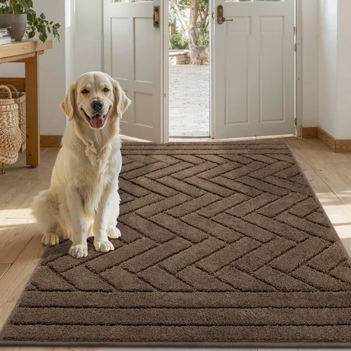 Miniatura 8 de Tindbea Tapete para perro para patas fangosas, absorbe la humedad, la suciedad, antideslizante, lavable, tapete de barro para perros, parte trasera