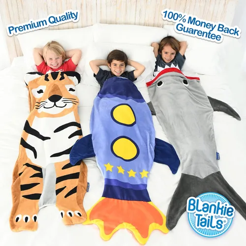 Miniatura 6 de Blankie Tails Manta de tigre portátil para niños, de doble cara, suave, manta de animal de forro polar, uso para fiestas de pijamas, ropa de cama