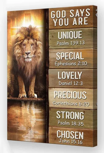 Arte de pared con versículo bíblico, arte de pared con texto en inglés "God Says You Are ", arte de pared retro de león y cordero, póster con citas