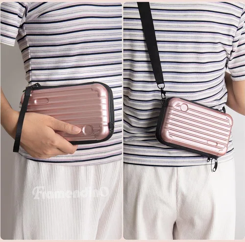 Miniatura 3 de Framendino, Estuche rígido para cosméticos, bolsa de transporte para artículos de tocador, mini cuerpo cruzado con cuerda de agarre desmontable