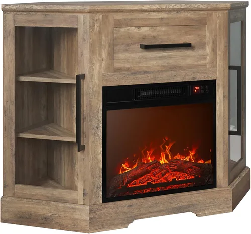 Miniatura 9 de BELLEZE Soporte de TV de esquina de 43 pulgadas con calentador eléctrico de chimenea de 18 pulgadas para televisores de hasta 43 pulgadas, moderno