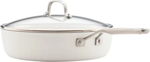 Miniatura 9 de KitchenAid - Sartén/cocedor jumbo de cerámica anodizada dura antiadherente con inducción con tapa y mango auxiliar, apta para lavavajillas, Porcelana