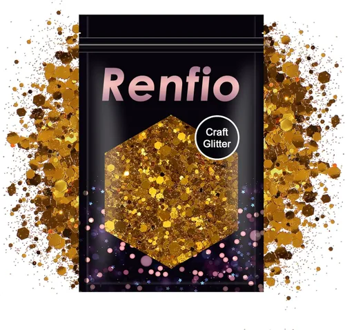 Miniatura 17 de Renfio Purpurina gruesa blanca perla, 3.5 onzas (3.53 oz) de escamas metálicas de PET mixtas de polvo fino, purpurina facial para manualidades