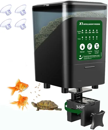 Comedero automático grande para peces, 14 onzas líquidas, dispensador patentado de tanque de alimentos para acuarios con temporizador, alimentación