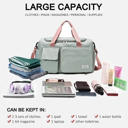 Miniatura 179 de Pequeña bolsa de gimnasio para mujer, bolsa de viaje con compartimento para zapatos
