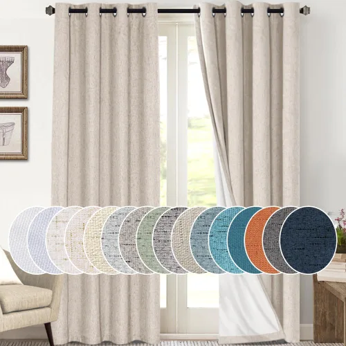 Miniatura 149 de Primitive - Cortinas opacas 100 % de lino texturizado natural para dormitorio, sala de estar, cortinas para ahorra energía, tela de arpillera