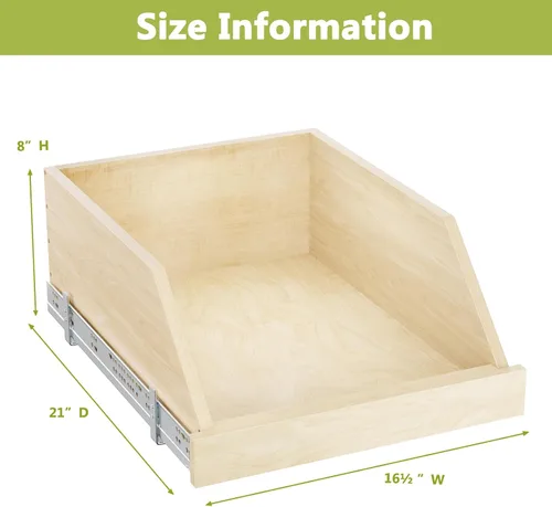 Miniatura 6 de ROOMTEC Organizador de gabinete extraíble con correderas de riel de extensión completa, estante extraíble de madera para armario de cocina