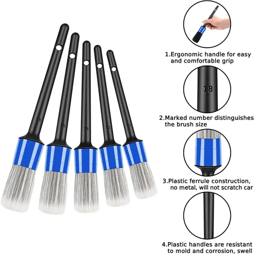 Miniatura 2 de HMPLL Kit de 10 piezas de detalles de automóvil, juego de cepillos de detalles de alta calidad que incluye 5 cepillos suaves para detallar el Azul