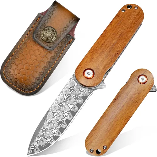 Miniatura 13 de Zingbee Navaja de bolsillo con rompecristales, navaja plegable de Damasco EDC con cortador de cinturones de seguridad, navaja multiusos de bolsillo