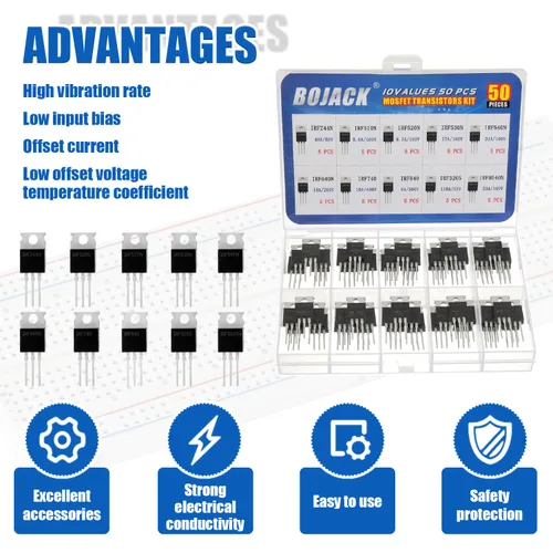 Miniatura 6 de BOJACK 10 valores 50 piezas IRFZ44N IRF510N IRF530N IRF540N IRF640N IRF740 IRF840 IRF3205 IRF9540 IRF serie transistores MOSFET Surtido Kit