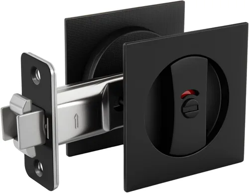 Miniatura 19 de goldenwarm Cerradura de Puerta Corrediza Redonda de Níquel Cepillado, Herrajes para Puerta Corrediza para Orificio Redondo de 2-1/8'', Manijas