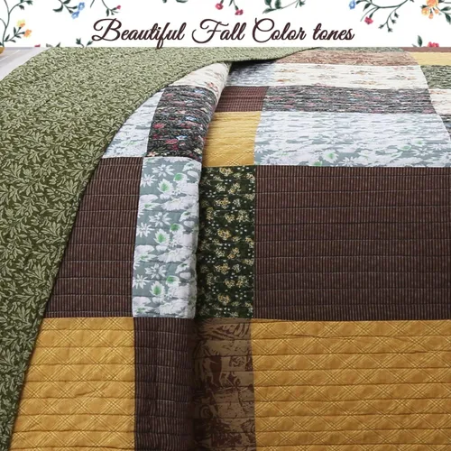 Miniatura 5 de Cozy Line Home Fashions - Juego de ropa de cama reversible de 100% algodón con patchwork real cosido a mano, color mostaza amarilla, estilo granja
