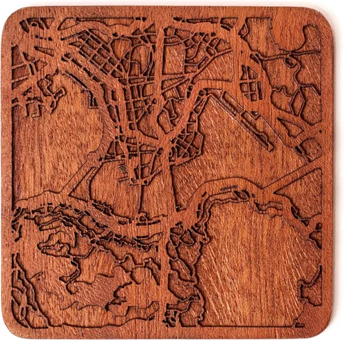 Miniatura 55 de Posavasos Amsterdam Map by O3 Design Studio, 1 pieza, posavasos de madera Sapele con mapa de la ciudad, hecho a mano, varias ciudades opcionales