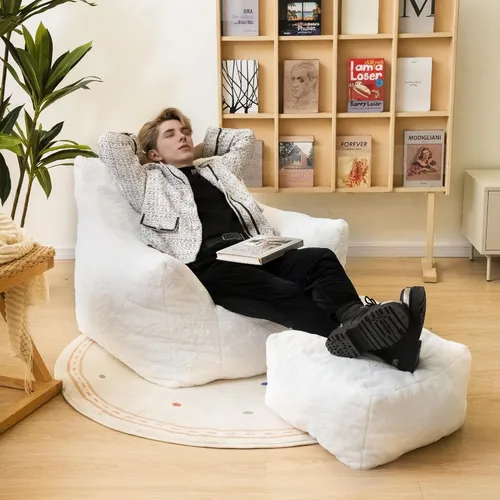 Miniatura 4 de Cvortll Silla de Puf con Otomana, Sillas de Puf con Reposobrazos y Relleno, Silla de Puf Ultra Suave y Esponjosa de Pelo Sintético con Reposapiés