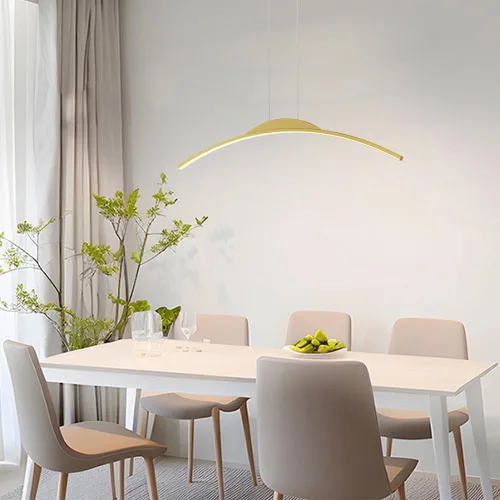 Miniatura 2 de 31.5in Dining Room Dimmable Chandeliers, Modern Linear Metal Ceiling Hanging Lighting, Adjustable Height Arc Shaped Pendant Lights for Kitchen Black