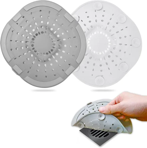 Recolector de cabello cuadrado con ventosas para desagüe, tapón de silicona para ducha, fácil de instalar para baño, tina y cocina, 2 unidades (gris