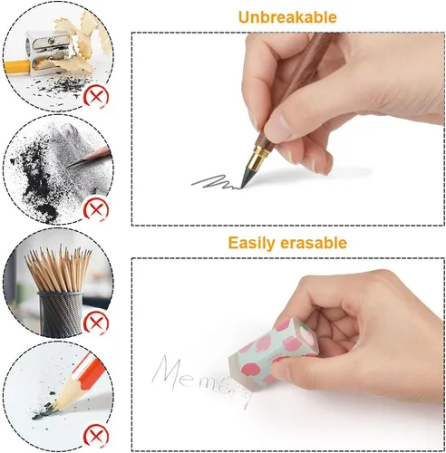 Miniatura 4 de HOTUT Lápices sin tinta, 3 lápices eternos de madera, lápices infinitos de madera, grafito con carcasa de madera, reutilizables, para escribir