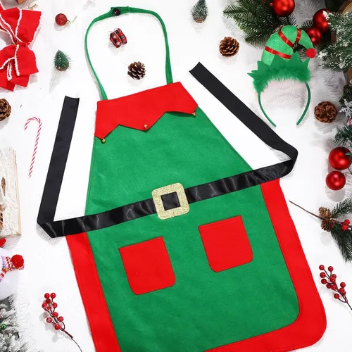 Miniatura 4 de Toulite Juego de 24 delantales de elfo de Navidad con diademas, disfraces de fiesta de Navidad, delantales a granel para adultos y niños para hornear