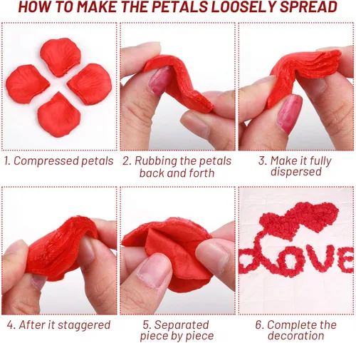 Miniatura 6 de Cridoz - Pétalos de rosa artificiales para noche romántica - Pétalos de rosa roja artificiales con velas LED para decoración, boda, día de San Rojo