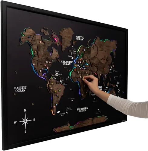 Miniatura 13 de Enjoy The Wood Mapa del mundo de madera a bordo con retroiluminación LED 2.0 - Mapas del mundo hechos a mano para pared con marco - Mapa de viaje
