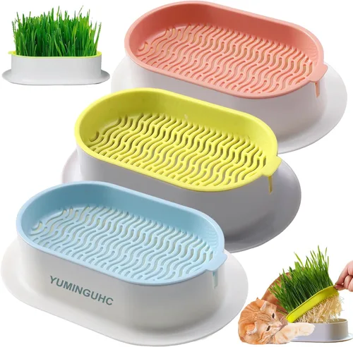 3 piezas de maceta para hierba de gato (sin semillas incluidas) Bandejas de plantación de hierba de trigo Kits de cultivo de hierba para gatos