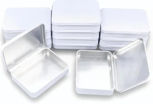 Miniatura 11 de 12 recipientes rectangulares de metal vacíos con bisagras para necesidades básicas, organizador de almacenamiento para el hogar, juego de mini Plata