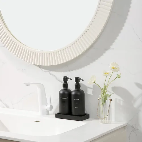Miniatura 5 de Prus Waso Juego de Dispensador de Jabón Negro para Baño, Juego de Dispensador de Jabón y Loción con Bomba de Acero Inoxidable, Perfecto