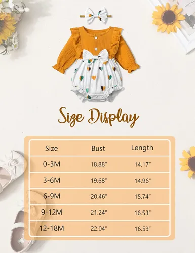 Miniatura 6 de Ropa de bebé niña con volantes de manga larga de algodón y lino con botón + diadema 2 piezas de otoño para bebé niña