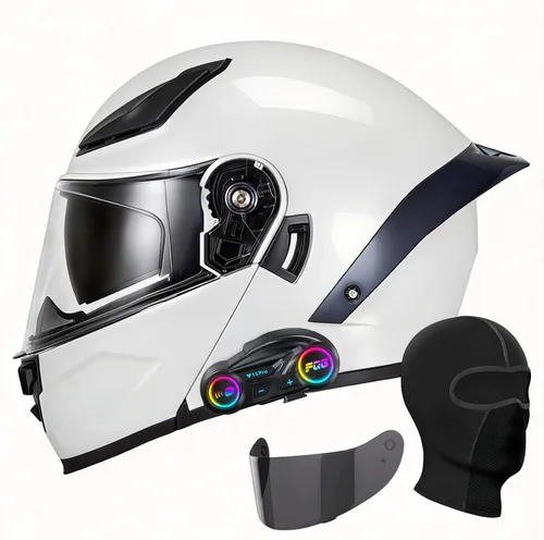 Miniatura 9 de Casco de motocicleta con Bluetooth, casco modular de motocicleta abatible con auriculares de intercomunicación Bluetooth, cascos de doble visera