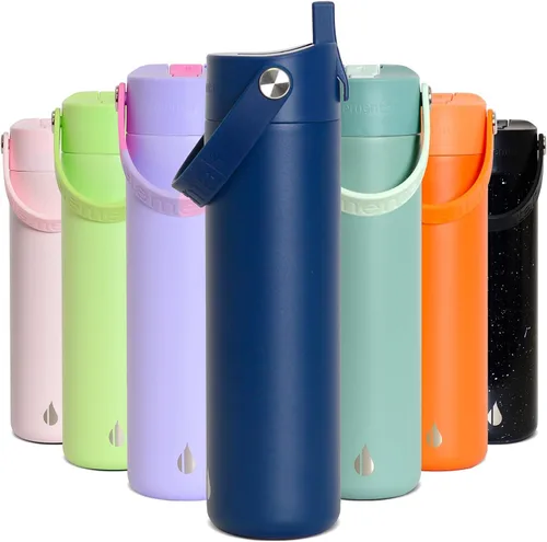 Miniatura 47 de Elemental Botella de agua aislada de 24 onzas con popote, botellas de agua con núcleo de acero inoxidable 100% a prueba de fugas para viajes, Beige