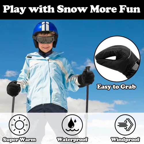 Miniatura 4 de Sarfel Guantes de nieve para niños, guantes impermeables para niños, guantes de esquí para niñas, guantes de invierno para niños, guantes