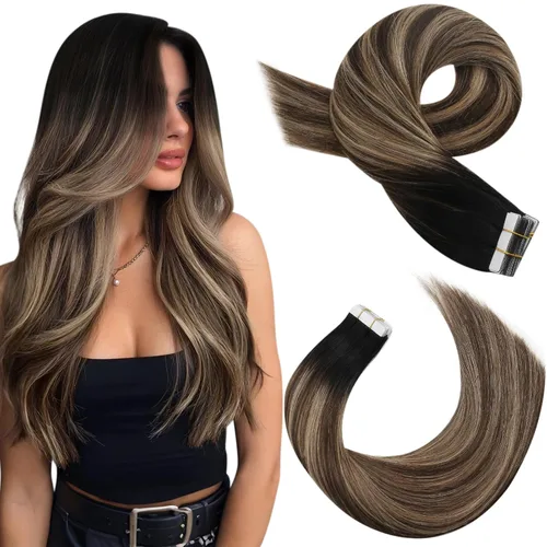 Miniatura 43 de Moresoo Extensiones de cabello humano real con cinta adhesiva, sin costuras, #1 negro azabache, 20 piezas, 1.76 oz (50 g), 24 pulgadas