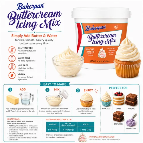 Miniatura 2 de Bakerpan Glaseado de crema de mantequilla para decoración de pasteles, mezcla de glaseado de crema de mantequilla para cupcakes y pasteles, mezcla
