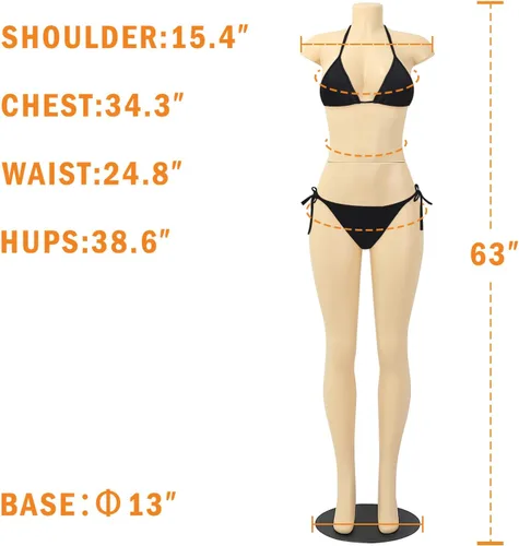 Miniatura 2 de Maniquí femenino sin cabeza y sin brazos de 63 pulgadas, modelo de cuerpo humano realista, maniquí de exhibición de estilo brasileño, soporte