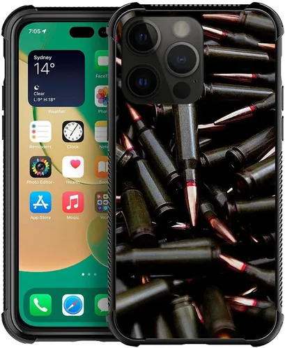 Miniatura 41 de ZHEGAILIAN Funda compatible con iPhone 14, funda de munición AK 47, parte trasera de vidrio templado+funda protectora de TPU de silicona suave