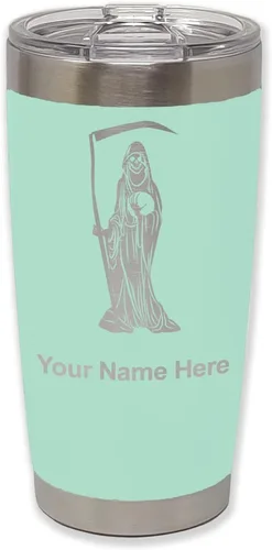Miniatura 35 de LaserGram Vaso aislado al vacío de 20 onzas, Santa Muerte, grabado personalizado incluido (negro)