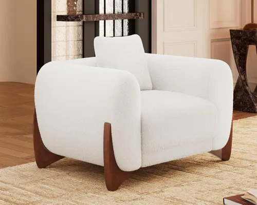 Miniatura 16 de Morden Fort Sherpa Boucle Sillón Individual de Sofá, Sofá Moderno Tapizado Silla Profunda con Almohada Decorativa Suave Amigable con la Piel Silla