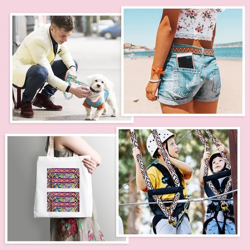 Miniatura 7 de 6 rollos de correas de nailon bohemio de 1.5 pulgadas, correas para bolso, correas para mochilas, correas de nailon con patrones para cinturón