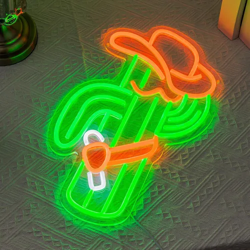Miniatura 5 de Letrero de neón de cactus, luz de neón de sombrero de vaquero para decoración de pared, letrero de neón LED de vaquero, luz de neón LED colorida