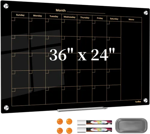 Miniatura 16 de Pizarra blanca de borrado en seco magnética negra de vidrio, TANKEE moderna pizarra blanca de vidrio templado sin marco grande para pared, oficina