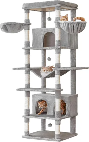 Miniatura 11 de MWPO - Árbol grande para gatos, torre de 67.7 pulgadas de altura para gatos de interior con 2 condominios, soporte de varios niveles con 3 hamacas