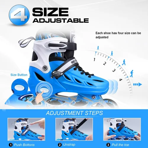 Miniatura 3 de METROLLER Patines en línea para niñas y niños, mujeres, hombres, 4 tallas ajustables, patines en línea con ruedas que se iluminan, patines Azul