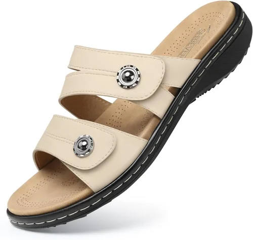 Miniatura 16 de SHIBEVER Sandalias planas para mujer: antideslizantes, con soporte para el arco, ortopédicas, para fascitis plantar, cómodas sandalias para caminar
