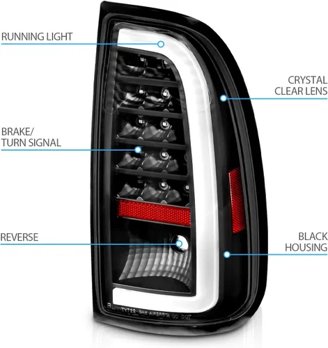 Miniatura 5 de AmeriLite Para Toyota Tundra Standard 2000-2006 Par de luces traseras de freno de repuesto negras de tubo LED tipo C de cabina de acceso, no Barra