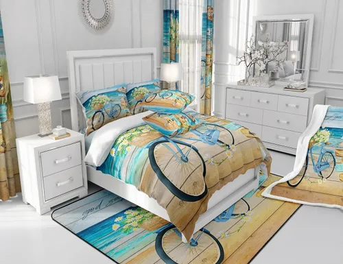 Miniatura 5 de Manfei Manta de playa de verano, manta floral de bicicleta para sofá, manta de cama de tablones de madera rústica para niños y niñas, decoración