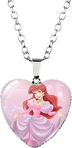 925 Sterling Silver Mermaid Necklace For Girls 4-6, The Little Mermaid Heart Necklace Glass Printed Photo Pendant, Handmade Jewelry For Boys And